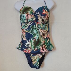 La Blanca Green and Blue One Piece Swimsuit with Tropical Print
